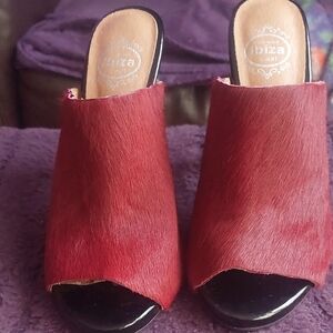Jeffery Campbell IBIZA Red Calf Skin  Women's HI Heel Peep Toe Slides